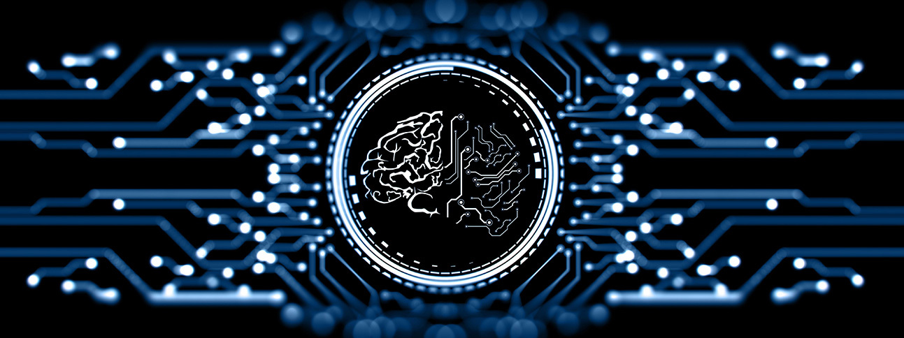 a circuit drawn in the shape of a human brain