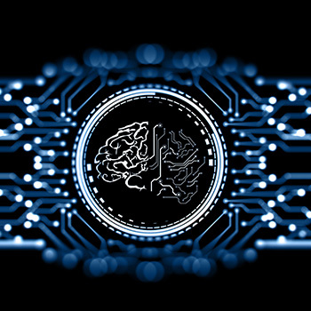 a circuit drawn in the shape of a human brain