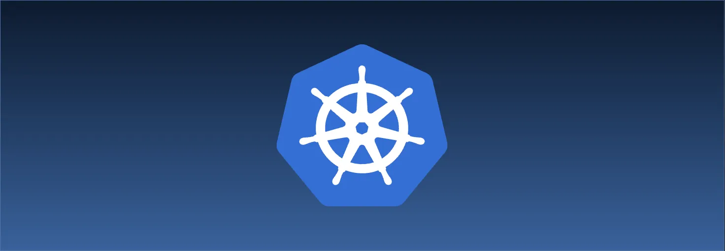 kubernetes logo on a blue background