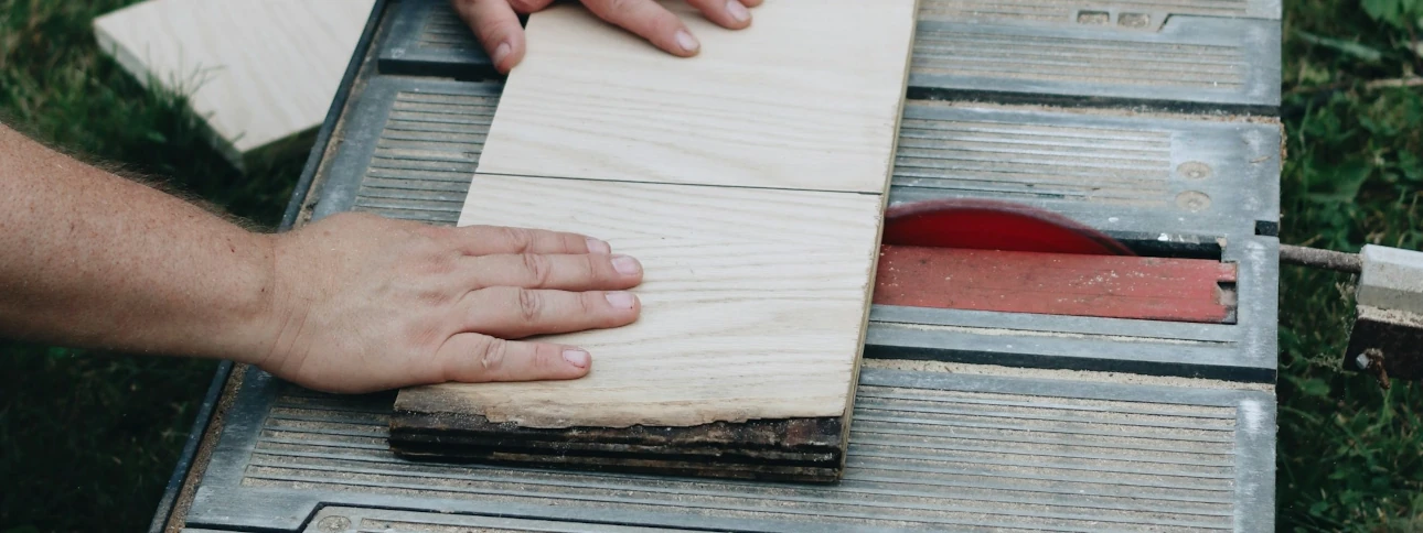 cutting burnt wood on a table saw without safety equipment