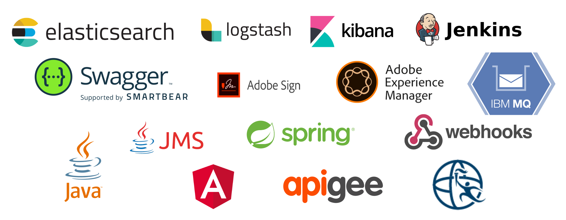 A collage of company logos related to the tech stack used.