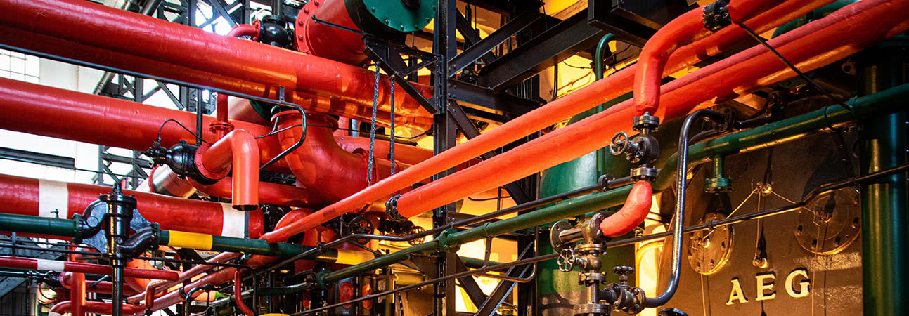 Colored pipes in an industrial setting