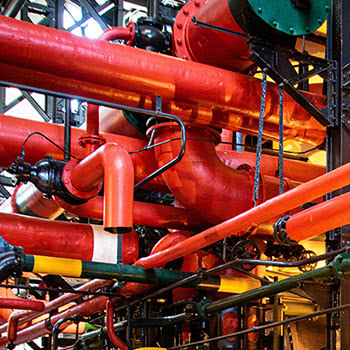 Colored pipes in an industrial setting